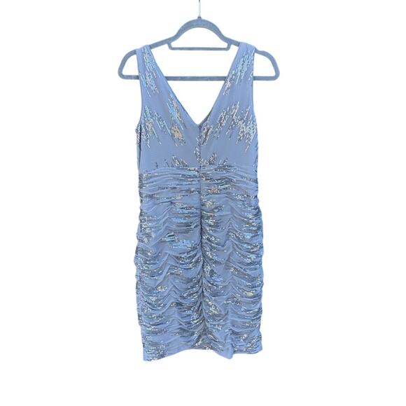 NWT Ralph Lauren Evening Dress, Gray, Ruched with Silver Sequin, V Neck, Sz 8 - Picture 2 of 7